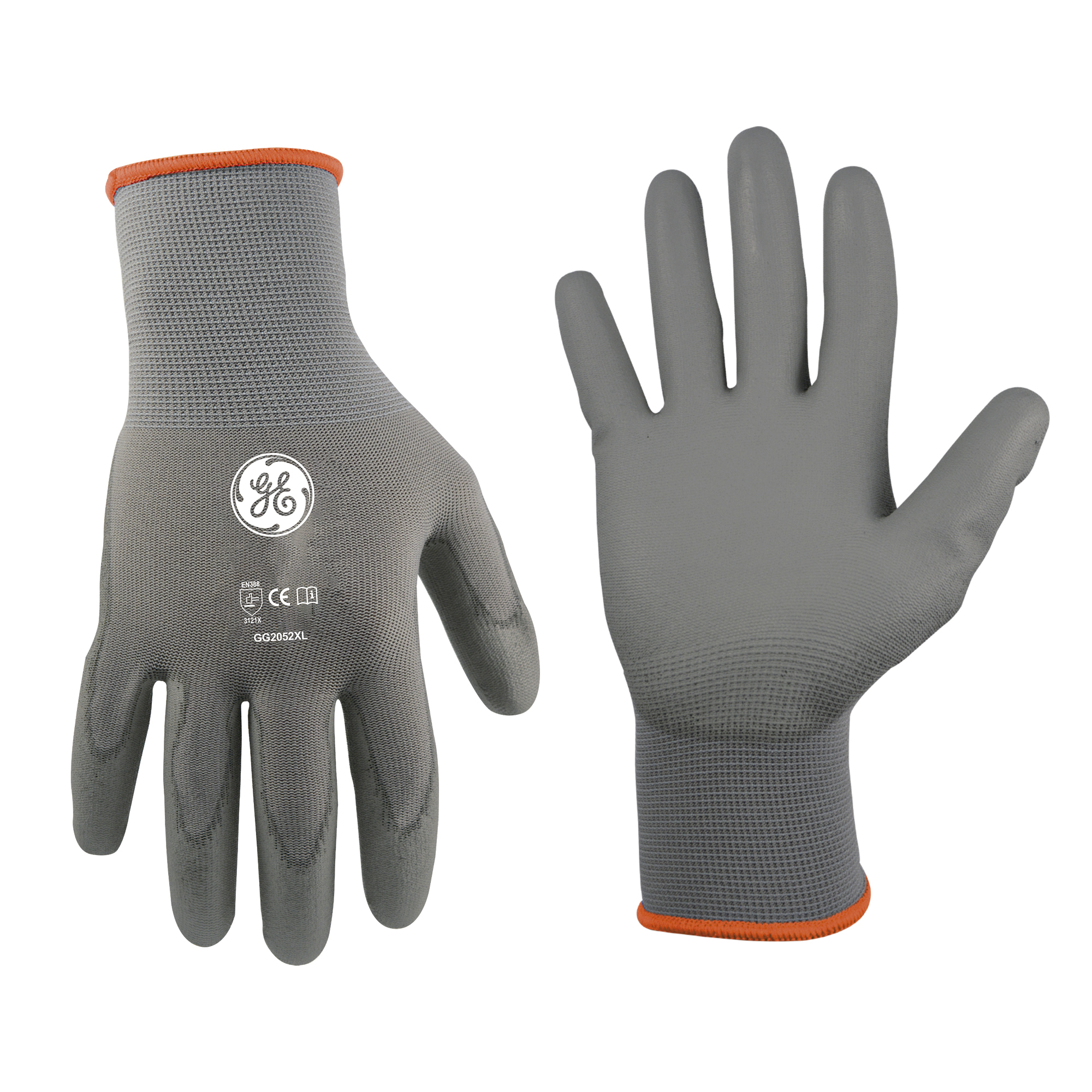 General Electric PU Dipped Gloves, 15 GA, Gray, 1 Pair, S